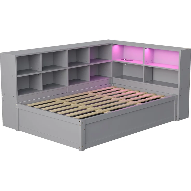 Bett 90x200 cm aus Massivholz mit Stauraum und LED-Beleuchtung – Bild 10