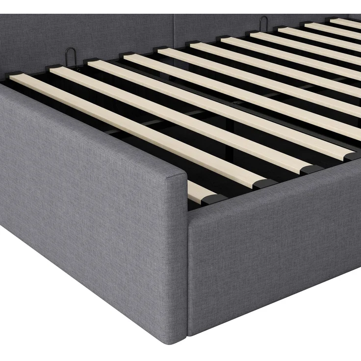 Stauraumbett mit Aufbewarung, Lattenrost und Kopfteil, 140x200 cm, Polsterbett, Doppelbett, Leinen – Bild 9