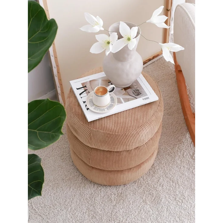 Stylish Camel Pouffe, 40 x 40 x 40 cm, 100% Wooden Frame, Soft Teddy Fabric | Perfect for Modern Living Rooms & Cozy Spaces, Elegant & Versatile Design – Bild 4