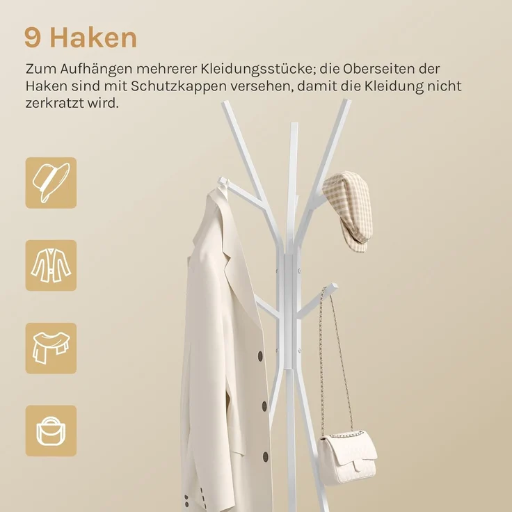 Woltu Kleiderständer, (1 St), in Baumform, freistehend, mit 9 Haken, weiß – Bild 4