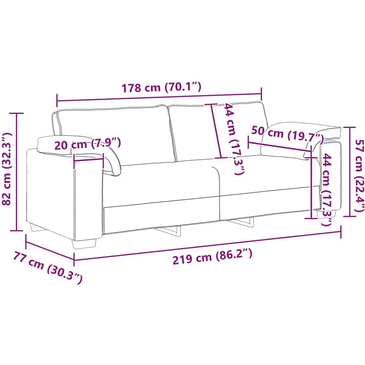 vidaXL 3-Sitzer-Sofa Hellgrau 220 cm Stoff 4105237 – Bild 7