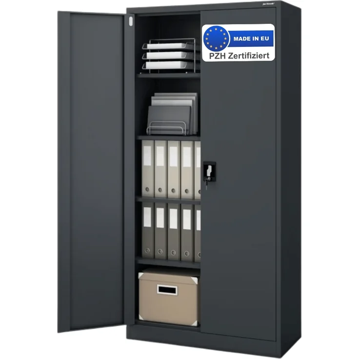 Aktenschrank abschließbar KADO - 5 Ebenen verstellbar, Flügeltüren | Metallschrank Werkstatt Mehrzweckschrank Büroschrank aus Stahl Werkzeugschrank, 195x90x40cm Anthrazit – Bild 1