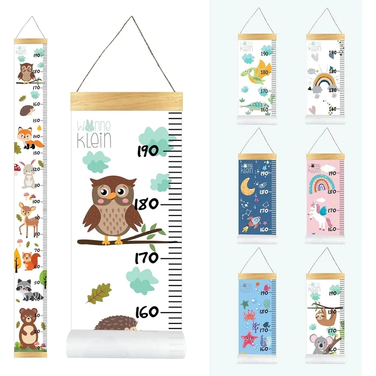 wonneklein Waldtiere MESSLATTE KIND I Größenmesser Kinder und Baby I Wand Dekoration Kinderzimmer I Wald Design I aufrollbar I mit extra Box