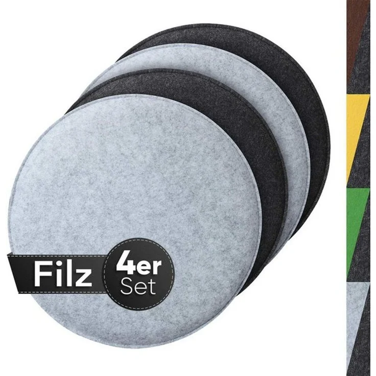 Loco Bird Stuhlkissen 4er Set rund aus Filz Ø 36cm, Stuhlkissen für Schalenstuhl: bequeme Sitzauflage für Bank / Stuhl – Bild 4