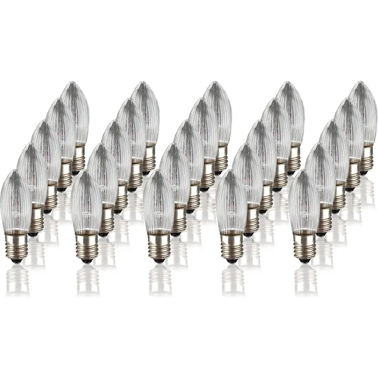 hellum Ersatz-Kerzen für Schwibbogen, 25 Stück 5V 3W Riffelkerze für Weihnachtsbaum Kerzen Lichterketten innen mit 50 Brennstellen, Birnen für Lichterbogen E10/ 5V/ 3W/ 22 Lumen 910117 – Bild 1