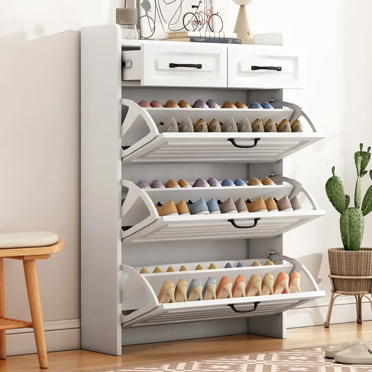Schuhschrank, 80/23/131 cm, Schuhkipper, Schuhregal mit Schubladen und 3 Klappen, schmal