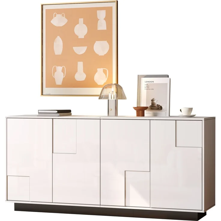 DESVIAE Sideboard mit 4 Türen und Push-to-Open 160x75,5x37 cm Spanplatte Weiß/Schwarz – Bild 7
