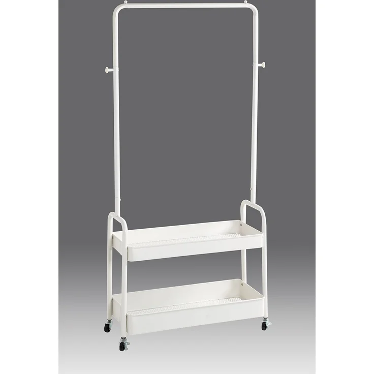 Haku Rollgarderobe aus weiß pulverbeschichtetem Stahlrohr mit Metall-Ablagen und Rollen, 85x31x155 cm – Bild 6