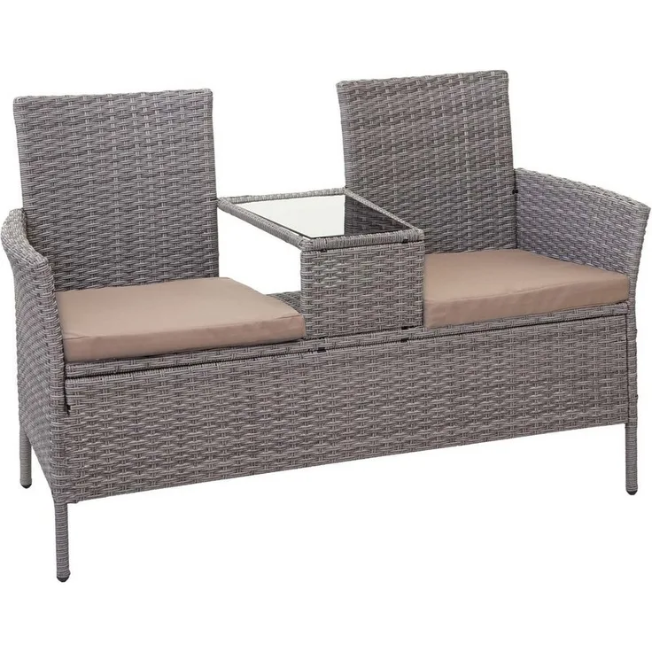 MCW Gartenbank MCW-E24, Poly-Rattan, mit Armlehnen, Bezüge mit Reißverschluss, wasserabweisend