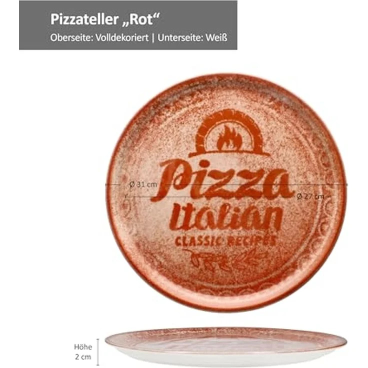 MamboCat Pizzateller 4x Pizzateller rot & schwarz Ø31cm 4 Personen XL-Teller Dekor Platte – Bild 5