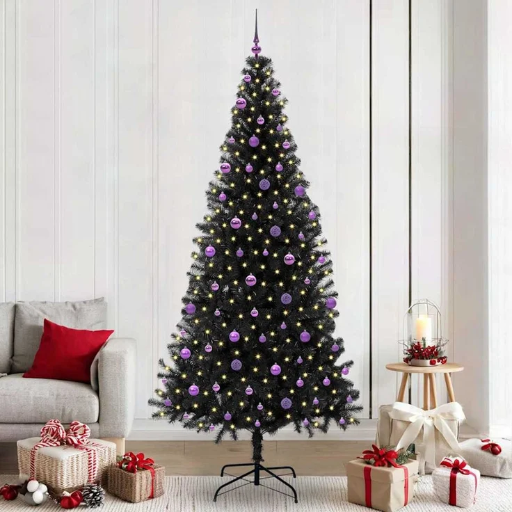 vidaXL Weihnachtsbaum mit LED-Beleuchtung Schwarz 240 cm PVC und Stahl 3396502 – Bild 1