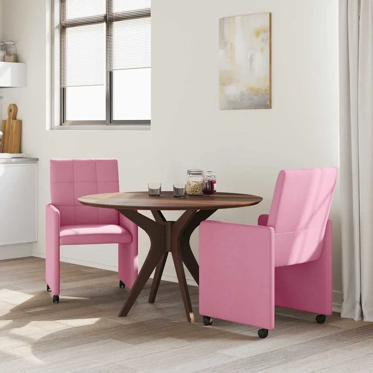 vidaXL Esszimmerstühle mit Rollen 2 pcs Rosa 58 x 65 x 94 cm Stoff 42017838 – Bild 2