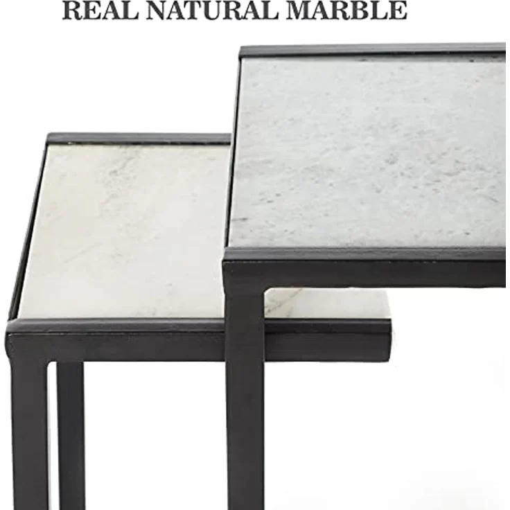 Penguin Home® Side Table Set of 2 Beistelltisch 2er Set, Marmor, Weiß und Schwarz – C-Form, 35.5x30.5x63.5cm & 30.5x25.5x56cm – Bild 3