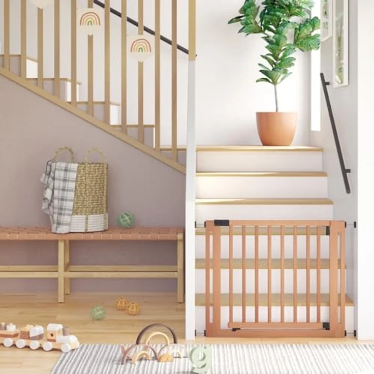 Bettacare Naturholz Elegance Treppenschutzgitter, Natur, 71cm - 79cm, Druckmontage Sicherheitsgitter, Sicherheitsgitter für Welpen, Hunde und Haustiere, Einfache Installation – Bild 7