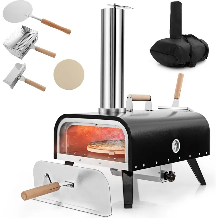 Outdoor Pizzaofen aus Edelstahl mit Pizzastein & Pizzaschaufel & Thermometer & Tragetasche