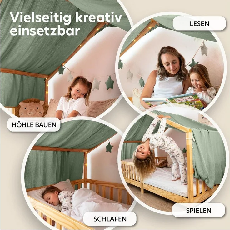 lilimaus Betthimmel Musselin Hausbett Himmel Kinderzimmer Baumwolle mit Gold, Gemütlicher Baldachin aus Baumwolle für traumhafte Kinderzimmer-Deko – Bild 2