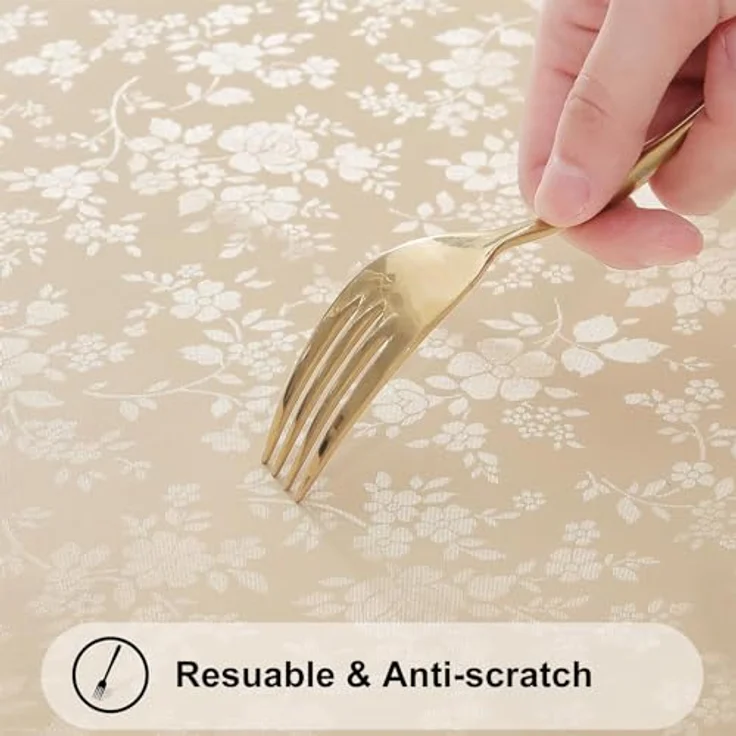 smiry Runde Tischdecke, wasserdicht, strapazierfähig, Vinyl-Tischdecken, abwischbar, waschbar, Tischdecke für Küche und Esszimmer (Beige, 152,4 cm rund) – Bild 5