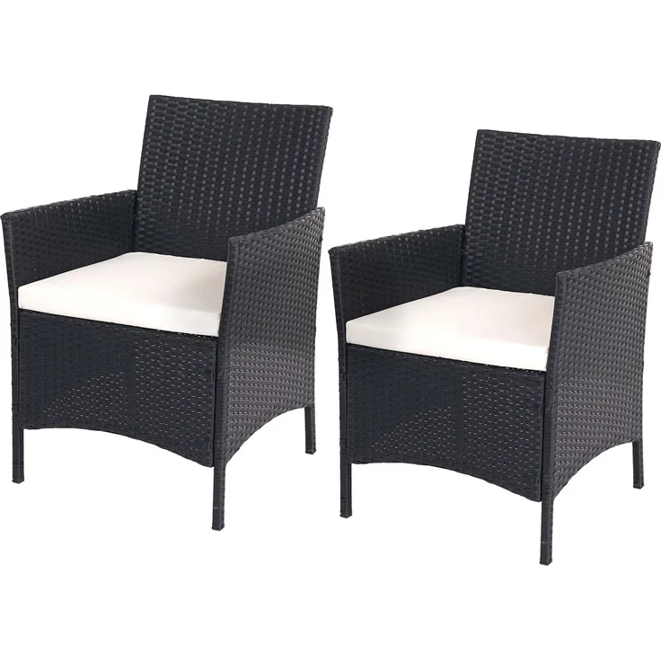 2er-Set Poly-Rattan Gartensessel Halden, Korbsessel ~ anthrazit, Kissen creme