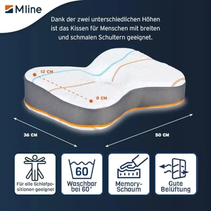 M line | Athletic Pillow | Orthopädisches Kopfkissen - Kissen Nackenschmerzen - Schmetterlingskissen mit optimaler Lüftung - 50 x 35 x 12 cm – Bild 3