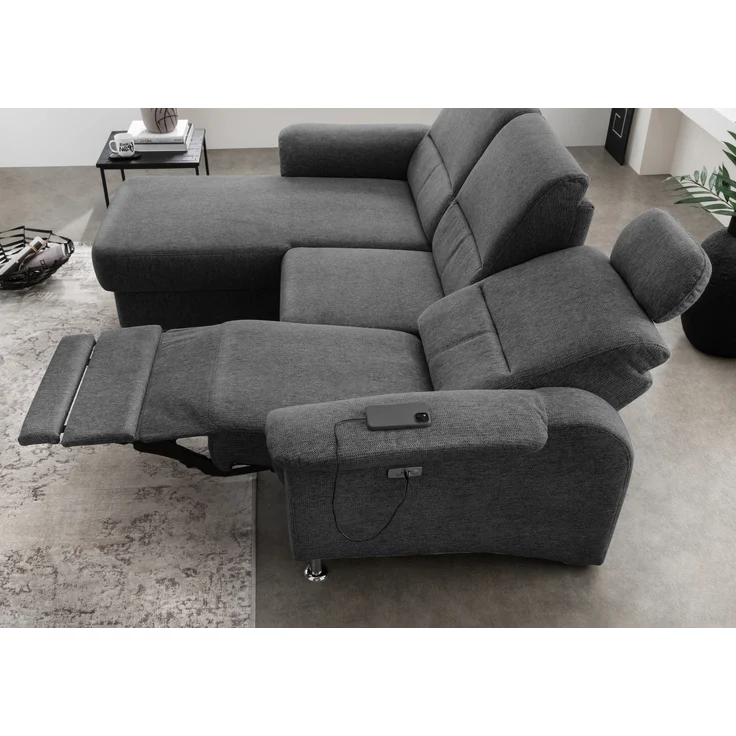 Ecksofa >Ludwigshafen< Motor-funktion, Kopfstütze, Stauraum, anthrazit - 231x113x165 (BxHxT) – Bild 3