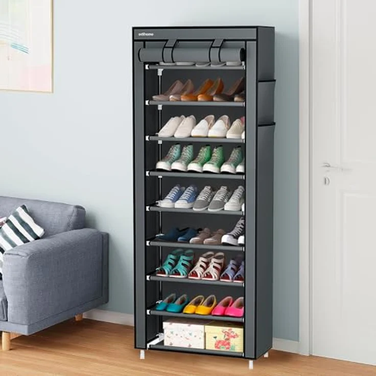 Edihome, Schuhregal, Stoff mit 10 Ebenen, (58 x 28 x 162 cm), Schuhaufbewahrung, mit staubdichtem Überzug, Schuhschrank, Sportschuhe, Schuh-Organizer, für High Heels (Gra) – Bild 5