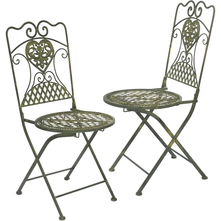 Moritz Bistro Set Tisch oval + 2 Stühle grün antik aus Gusseisen Gartendeko Set Bistrotisch Bistrostühle 3-teilig Sitzgruppe Balkonmöbel – Bild 7