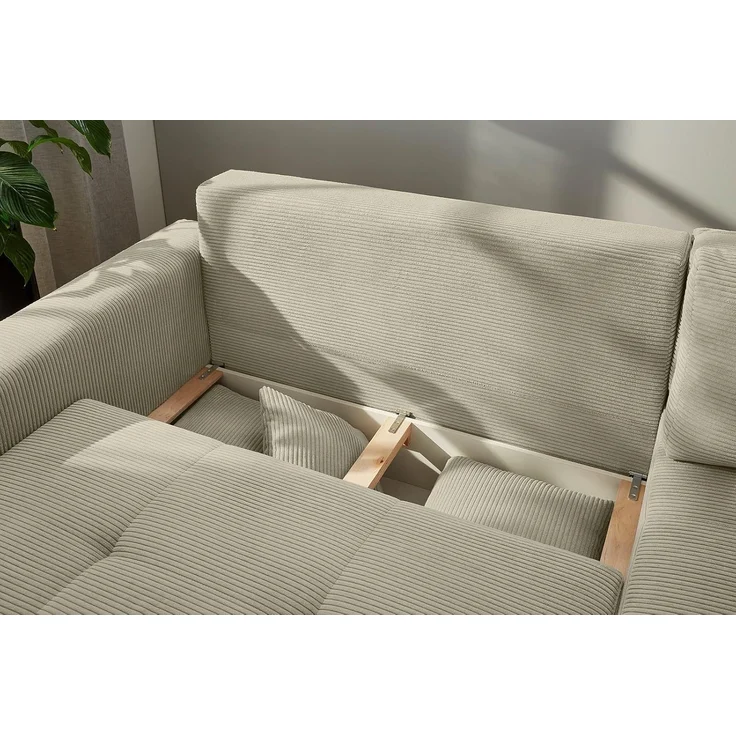 Ecksofa-Dauerschläfer Boxspring Federkern-Couch Topper Bettkasten, Cord Beige Grau – Bild 6