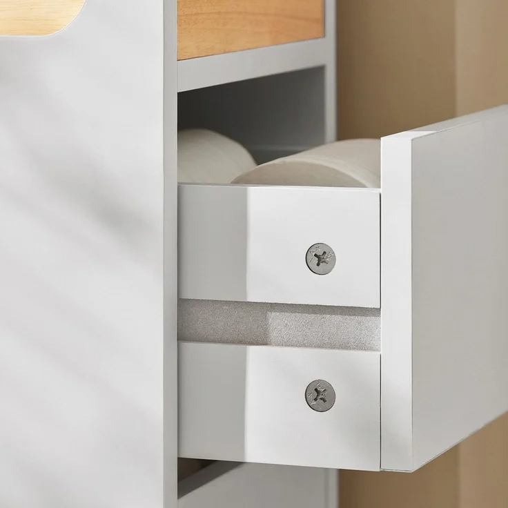 SoBuy BZR54-W Toilettenschrank mit Toilettenpapierhalter, MDF, Lackiert, Weiß, 65 x 82 x 23 cm – Bild 7