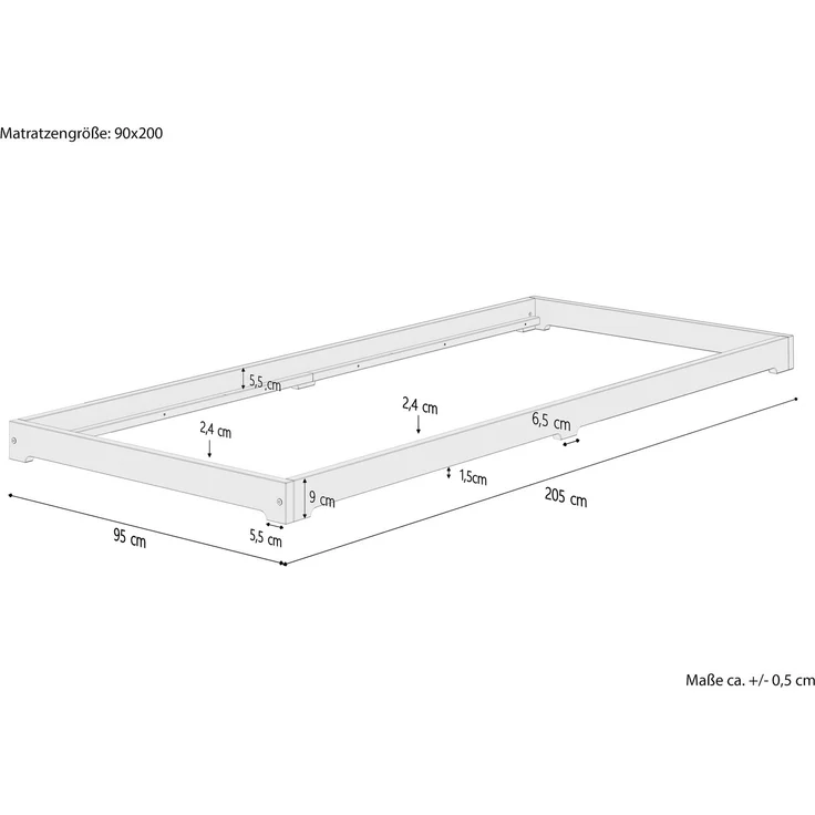 Bettrahmen Bodenbett Futon extra niedriges Holzbett 90x200 Kiefer lackiert V-60.47K-09Rollrost inkl. – Bild 3