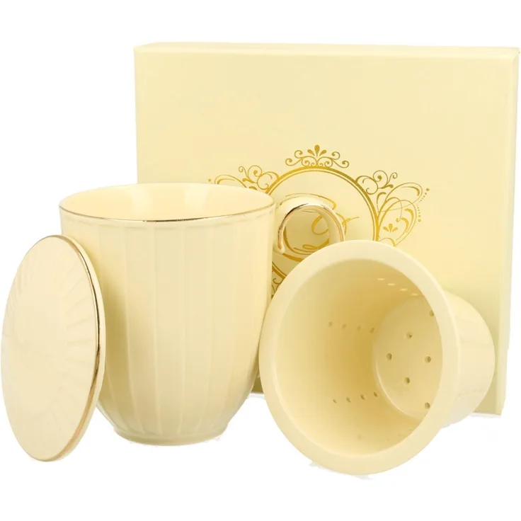 DUO ECRU Becher 400 ml NINA mit Teesieb, New Bone China Porzellan