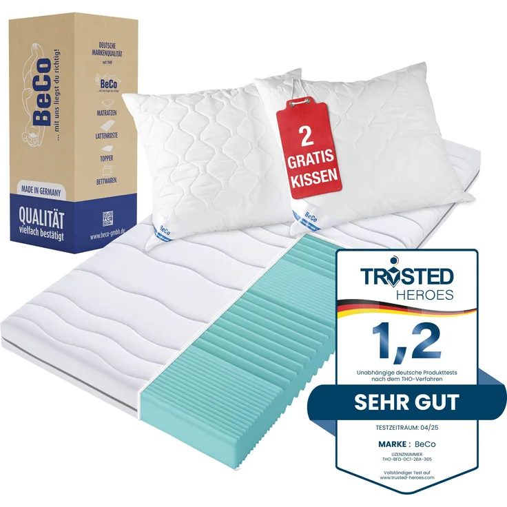 BeCo Mona Basic mit Gratis Kissen Größe 180 x 200 cm Härtegrad H3 (80 kg - 120 kg)