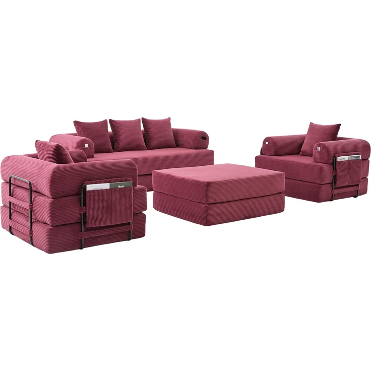 ZUBALIYA Ecksofa 94x67 cm, mit Ablageflächen, mit Cordbezug, mit breiten Armlehnen, modular aufgebaut, mit Schaumstoffpolsterung – Bild 18
