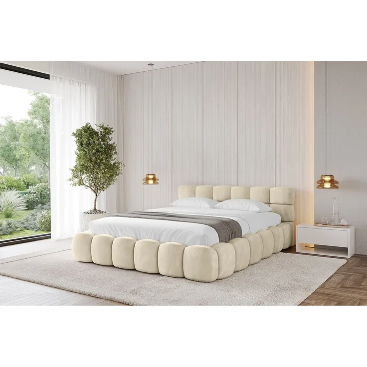 ALTDECOR Polsterbett LEYA-v1 (Polsterbett mit Bettkasten und Lattenrost, Boxbett ohne Matratze), Doppelbett mit Stauraum, Bett mit Kopfteil