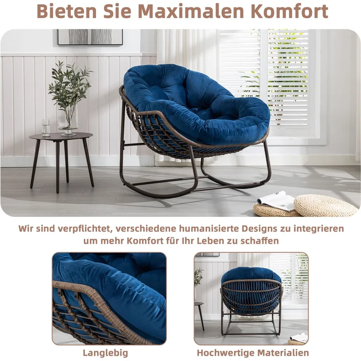 LVHOM Schaukelstuhl mit gepolstertem Kissen, Rattanstuhl mit Stahlrahmen, Lounge Sessel, Schaukelsessel, 2 St, für Balkon/Garten/Wohnzimmer/Schlafzimmer – Bild 5