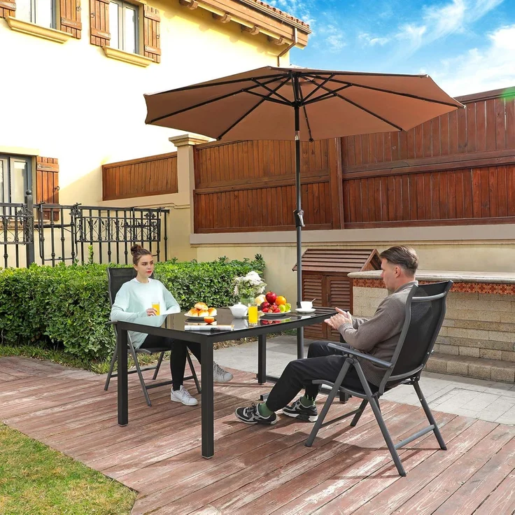 SONGMICS Gartenstuhl-Set 2-tlg., klappbar mit 8-fach verstellbarer Rückenlehne, Aluminiumgestell schwarz, bis 150 kg belastbar – Bild 2