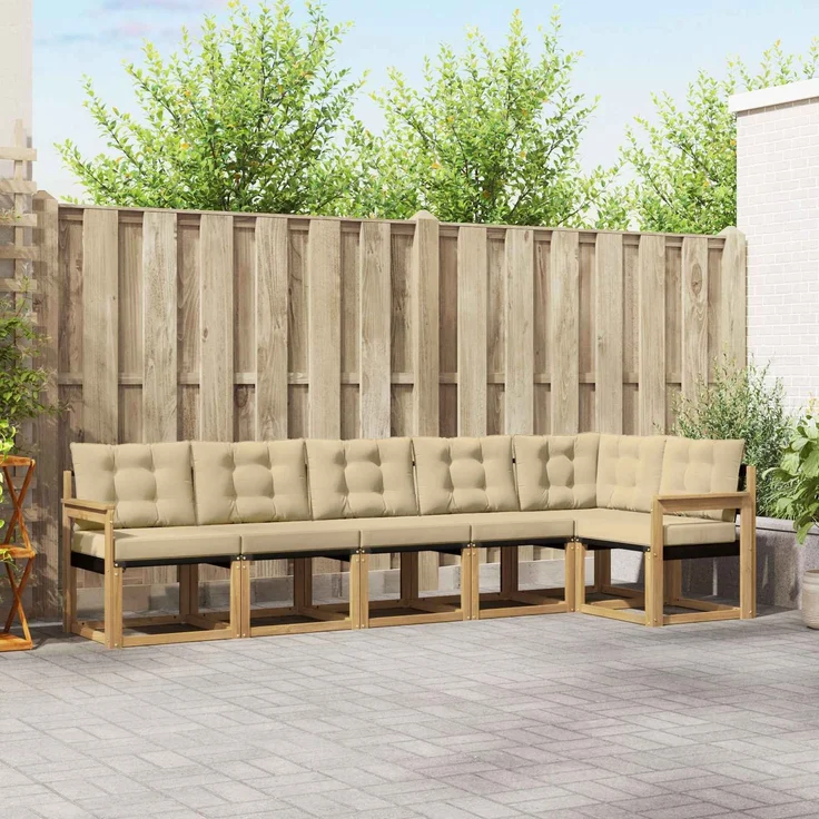 vidaXL Outdoor-Sofagarnitur 6 stk. 6-Sitzer Weiß und Beige 3389519 – Bild 1