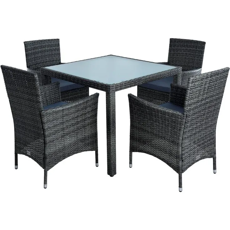 Polyrattan Sitzgruppe Gartenmöbel Set Rattan Gartenset Essgruppe Anthrazit Grau