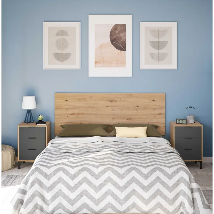 Bett-Set >ENZO< (4-teilig) in Nodi Eiche Dekor / Anthrazit - 246x39x206 (BxHxT)