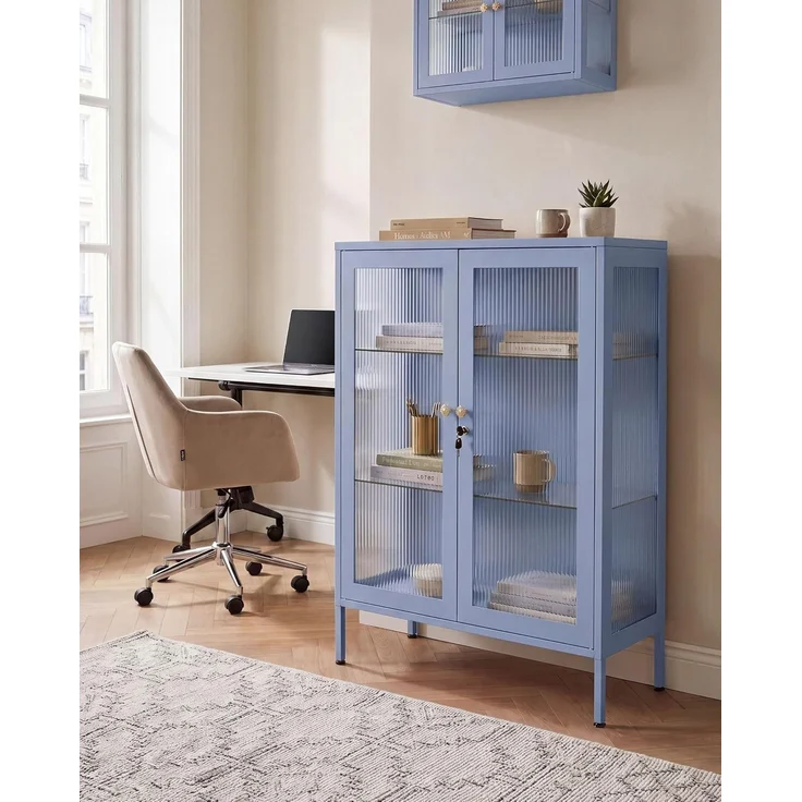 Vitrine mit Glastüren HARLYN 90 cm Metall Blau – Bild 2