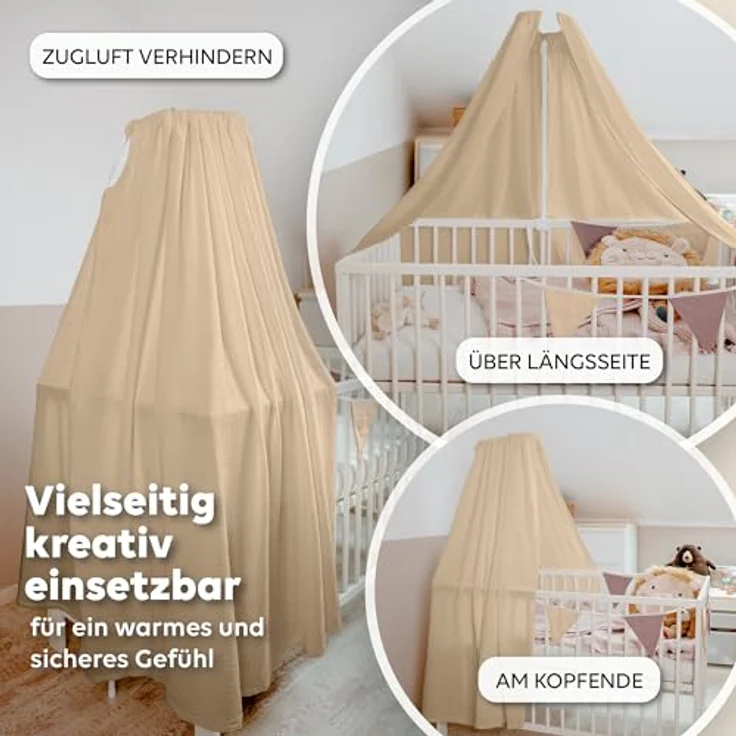 lilimaus Betthimmel Handgefertigter Musselin Betthimmel aus 100% Baumwolle für Babybett, Stoffhimmel für Babybett-Deko im Kinderzimmer und Spielzimmer – Bild 3