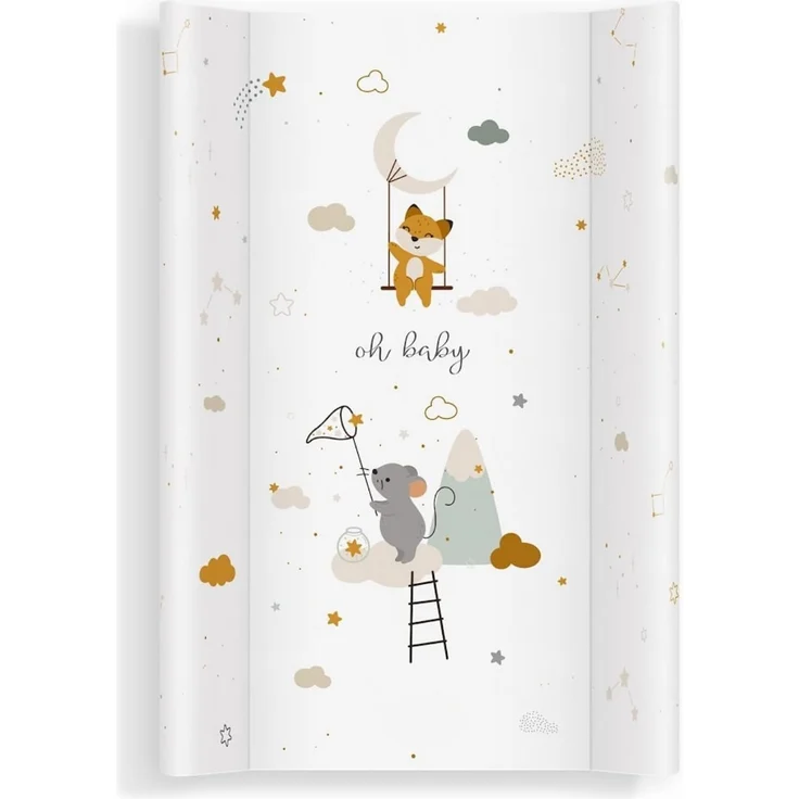 Wickelauflage 70x47 cm, Weiß mit Maus – abwaschbar & weich, profilierte Ränder für mehr Sicherheit – Wickeltischauflage für Wickelkommode – Baby Wickelunterlage mit Komfortfüllung – Bild 1