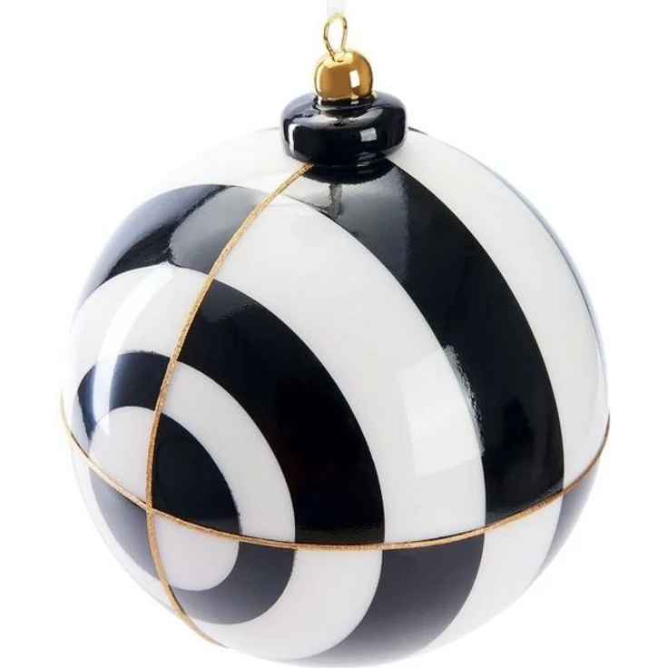 BRUBAKER Weihnachtsbaumkugel Premium Weihnachtskugel mit Kreis Muster - Gold, Schwarz und Weiß (1 St), 10 cm Glas Baumkugel mit Porzellan Topper - Handarbeit Christbaumkugel – Bild 4