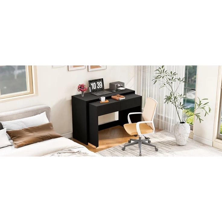 ZUBALIYA Regalschreibtisch + Kommode-2-in-1 Kompaktschreibtisch, ausziehbar,der gesamte Tisch ist aus 1,8 cm starkem Holz gefertigt, mit Rollen ausgestattet, flexibel kombinierbar,Faltbarer Schreibtisch – Bild 10
