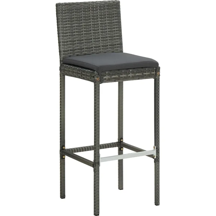 vidaXL Garten-Barhocker mit Kissen 2 Stk. Grau Poly Rattan 316669
