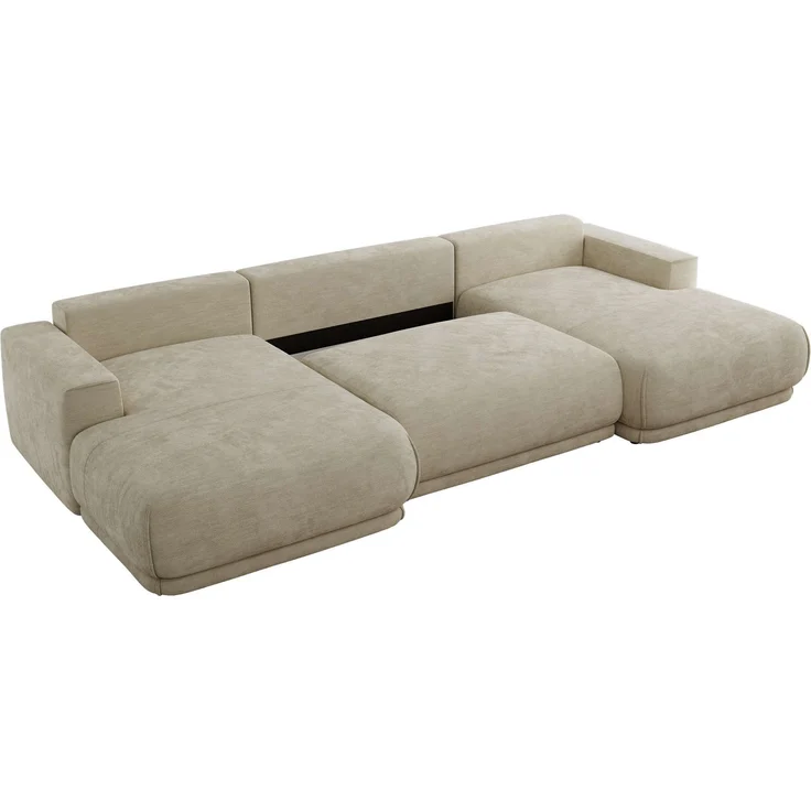 XXL Wohnlandschaft RINA U-Form 360 cm breit, Sofa mit Schlaffunktion & DL-Mechanismus, Wellenfederung, modern freistehend - Beige Schenille glatt – Bild 6