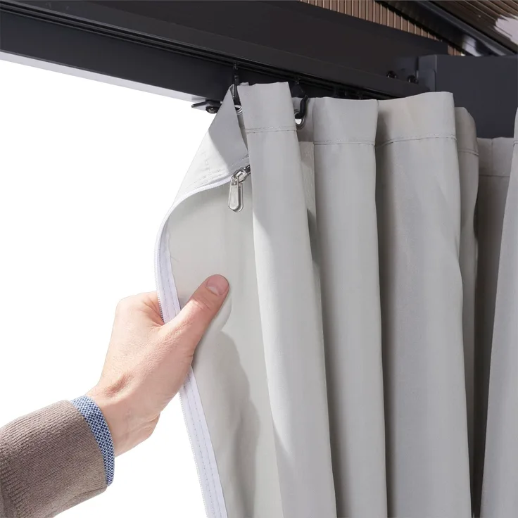 LECO 4er-Set Polyester-Seitenvorhänge lichtgrau für Terrassenüberdachung MELANIE 4x3 m