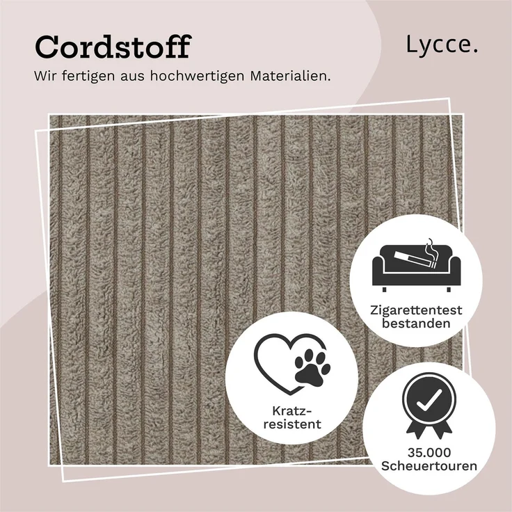 Lycce Bankauflage Klemmkissen mit Leiste - Cord, Polsterung, rutschfest Taupe 8x40x38cm – Bild 5
