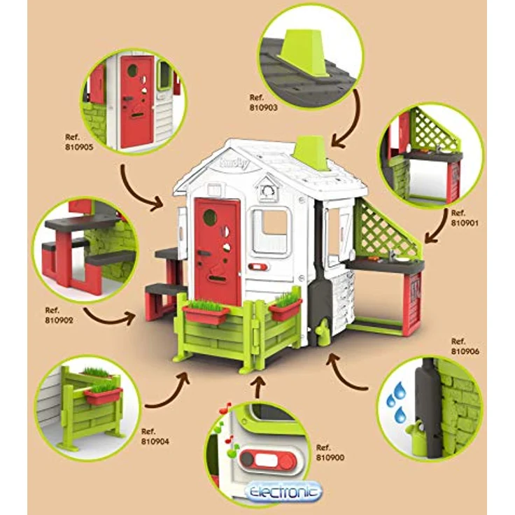 Smoby 'Neo Jura Lodge' Spielhaus, ab 2 Jahren, 115,4 x 123,3 x 132 cm, mit Fenstern, Türen, Vogelhaus, erweiterbar – Bild 7