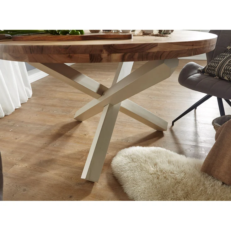 Esszimmertisch BOHA rund 120cm Akazie Massivholz Landhausstil braun 4 Personen – Bild 11