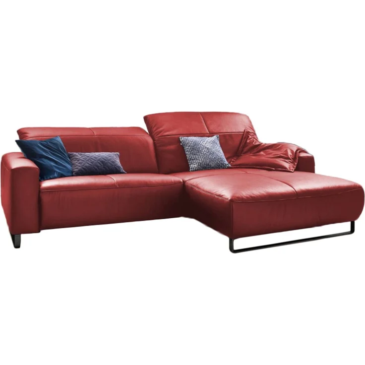 KAWOLA Sofa YORK Leder Life-line rot Recamiere rechts Fuß Metall schwarz 85 x 180 x 284 cm – Bild 2